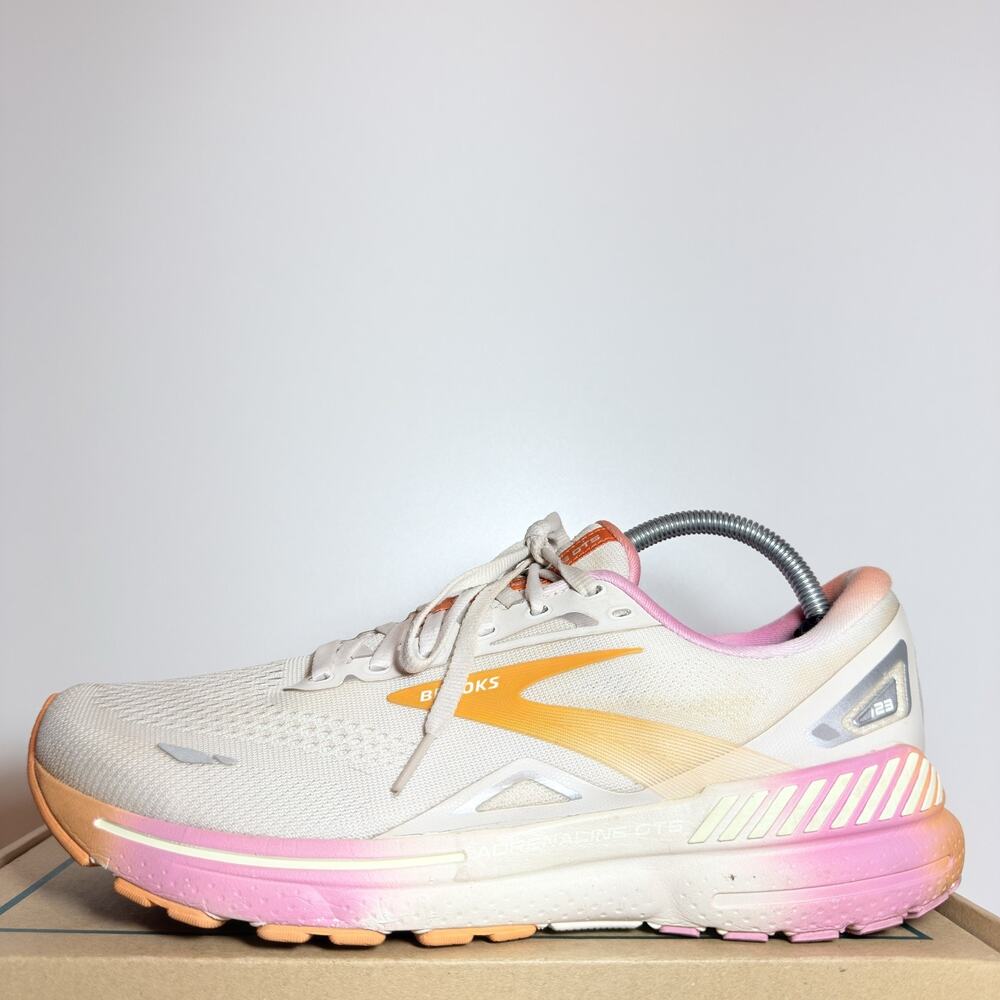Brooks Adrenaline GTS 23 Womens Running Shoes Size 11 White Pink Orange Sneaker